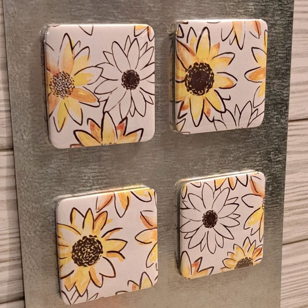Set of 4 Sunflower Magnets | Handmade Floral Decor, Cottagecore, Farmhouse